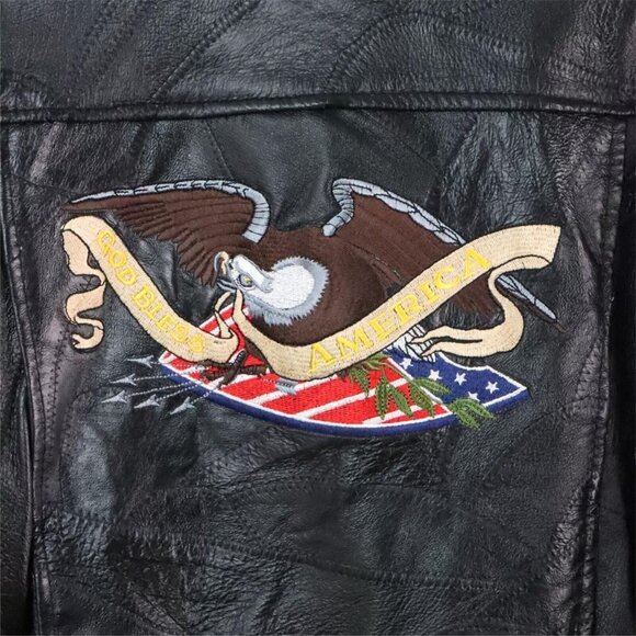 Vintage Men's M God Bless America Eagle Genuine Leather Motorcycle Jacket Coat - Picture 7 of 11